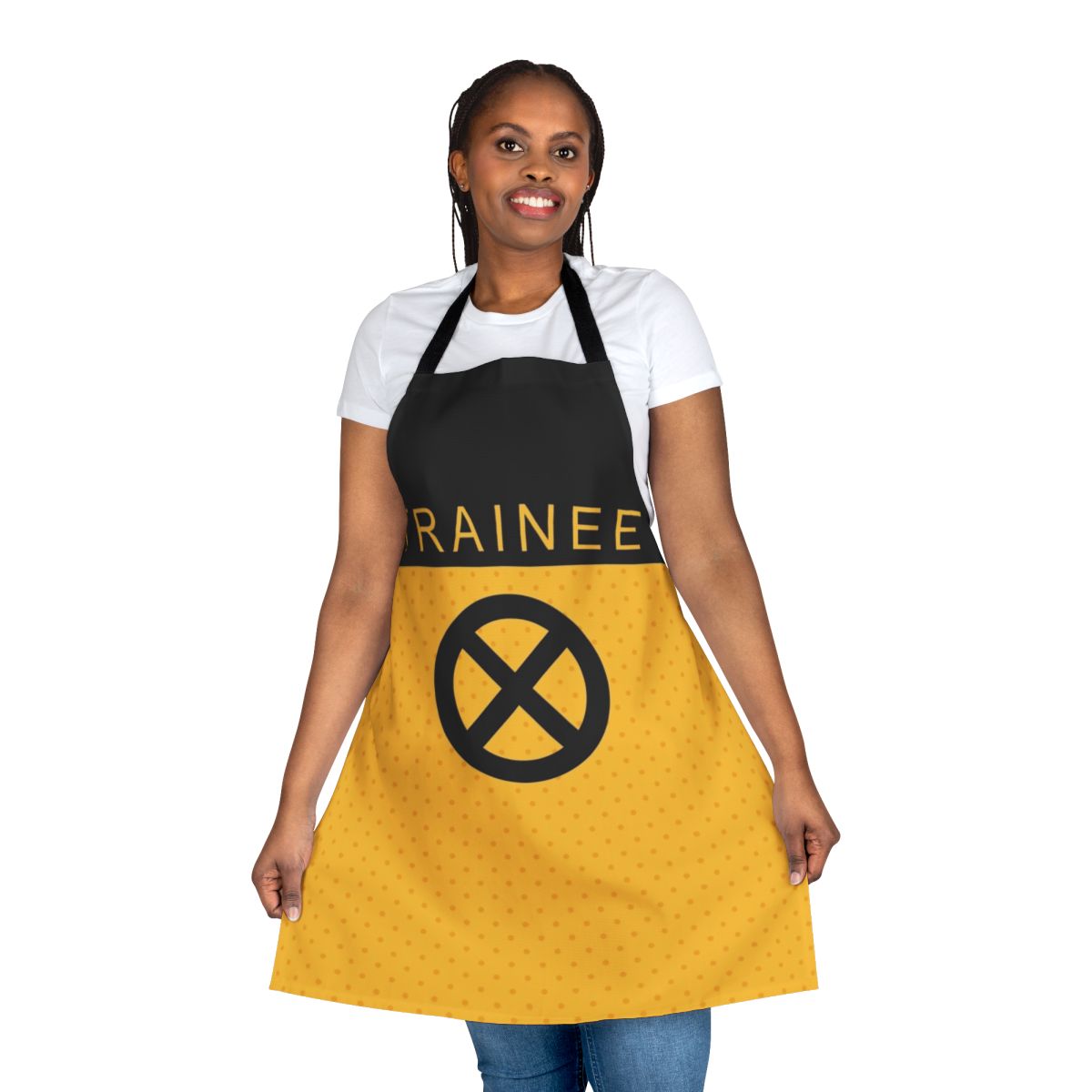Superhero-themed apron with Deadpool-inspired design