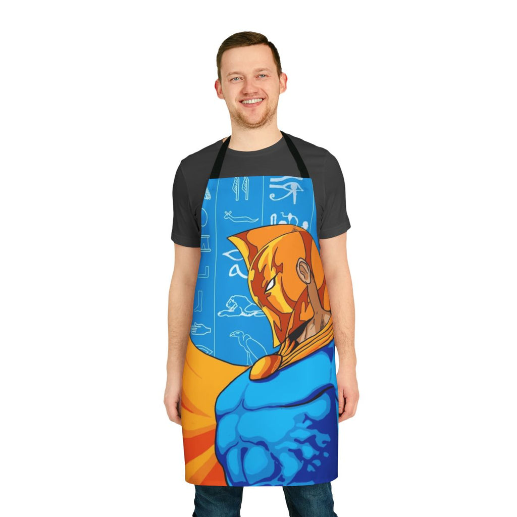 Stylish kitchen apron featuring the iconic superhero character Dr. Fate from the DC Comics universe.