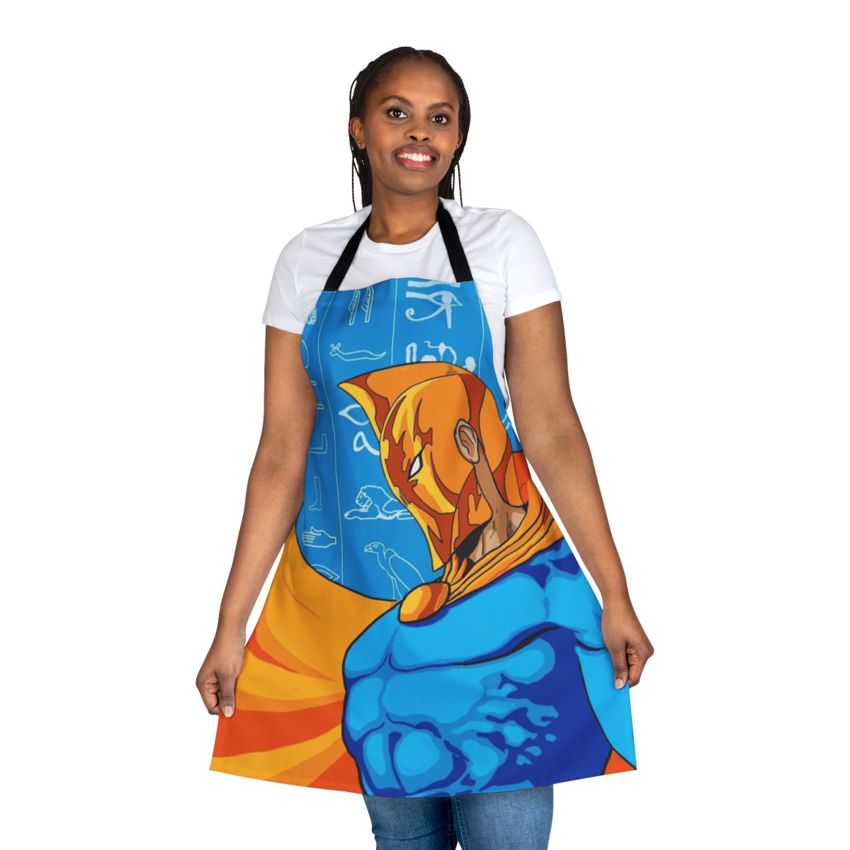 Stylish kitchen apron featuring the iconic superhero character Dr. Fate from the DC Comics universe.