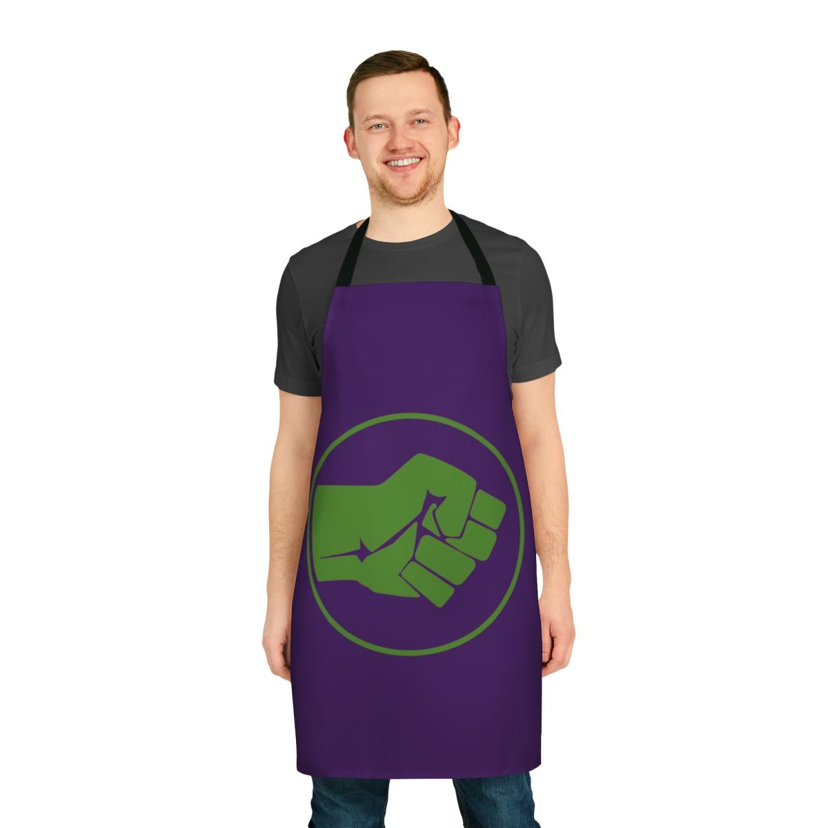 Green fist graphic apron inspired by superhero comics