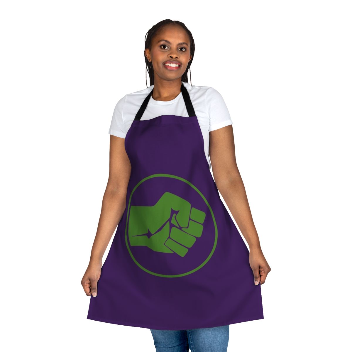 Green fist graphic apron inspired by superhero comics