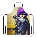 Hitgirl-inspired apron with character graphics and action-themed design