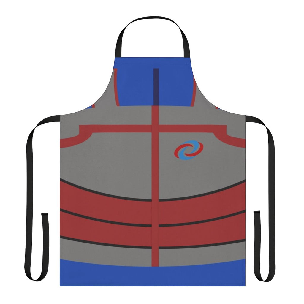 Blue and red minimalist apron design inspired by the Nickelodeon TV show Kid Danger