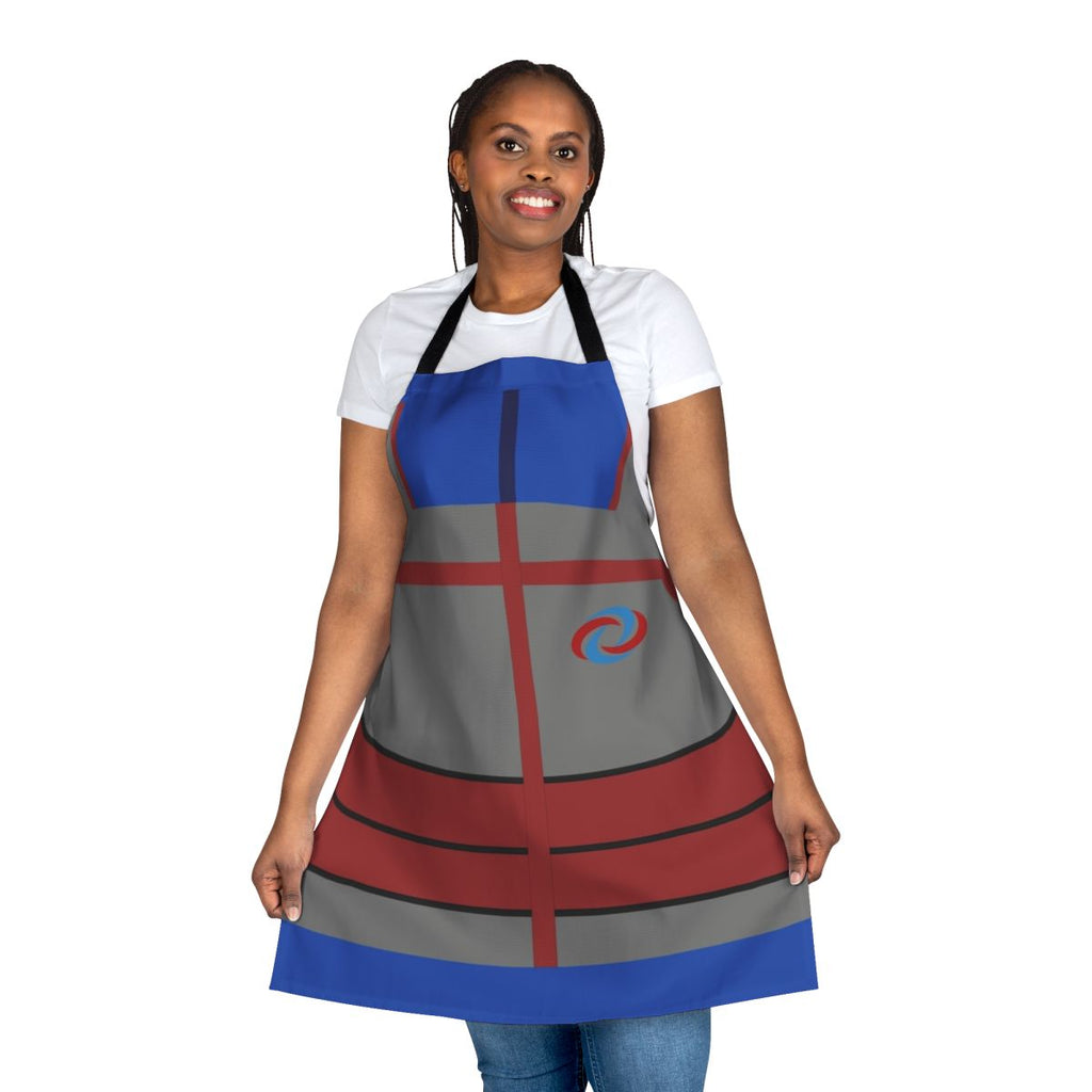 Blue and red minimalist apron design inspired by the Nickelodeon TV show Kid Danger