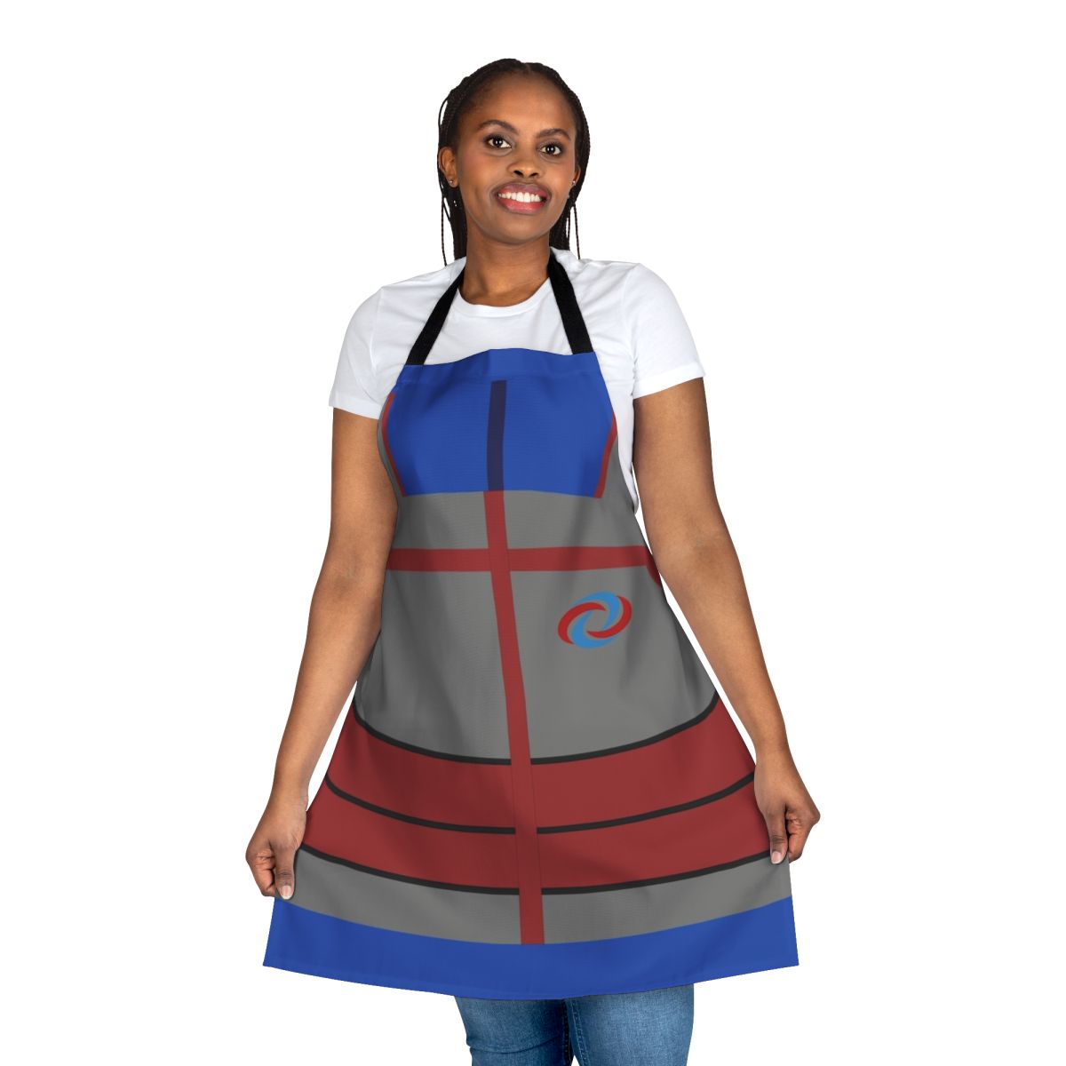 Blue and red minimalist apron design inspired by the Nickelodeon TV show Kid Danger