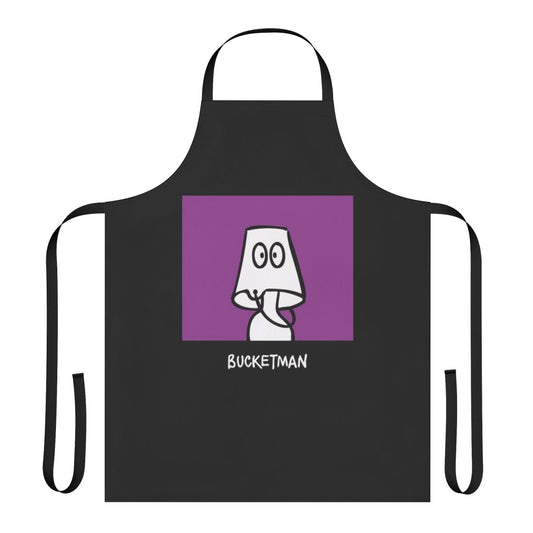 A superhero-themed apron with a 'Bucketman' design, perfect for the kitchen