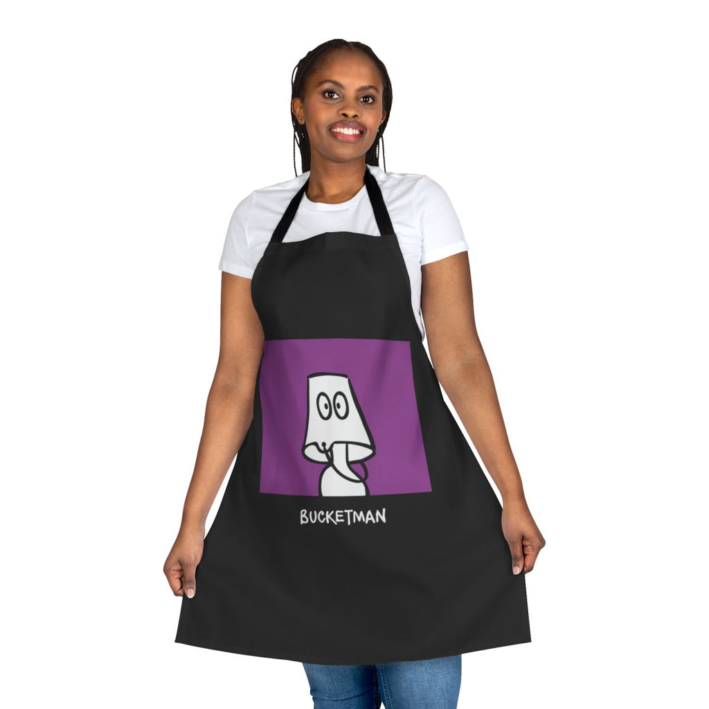 A superhero-themed apron with a 'Bucketman' design, perfect for the kitchen