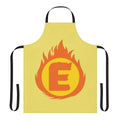 Superhero-themed apron featuring a bold letter E fire insignia design