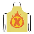 Superhero-inspired apron featuring a bold letter X and fire insignia design