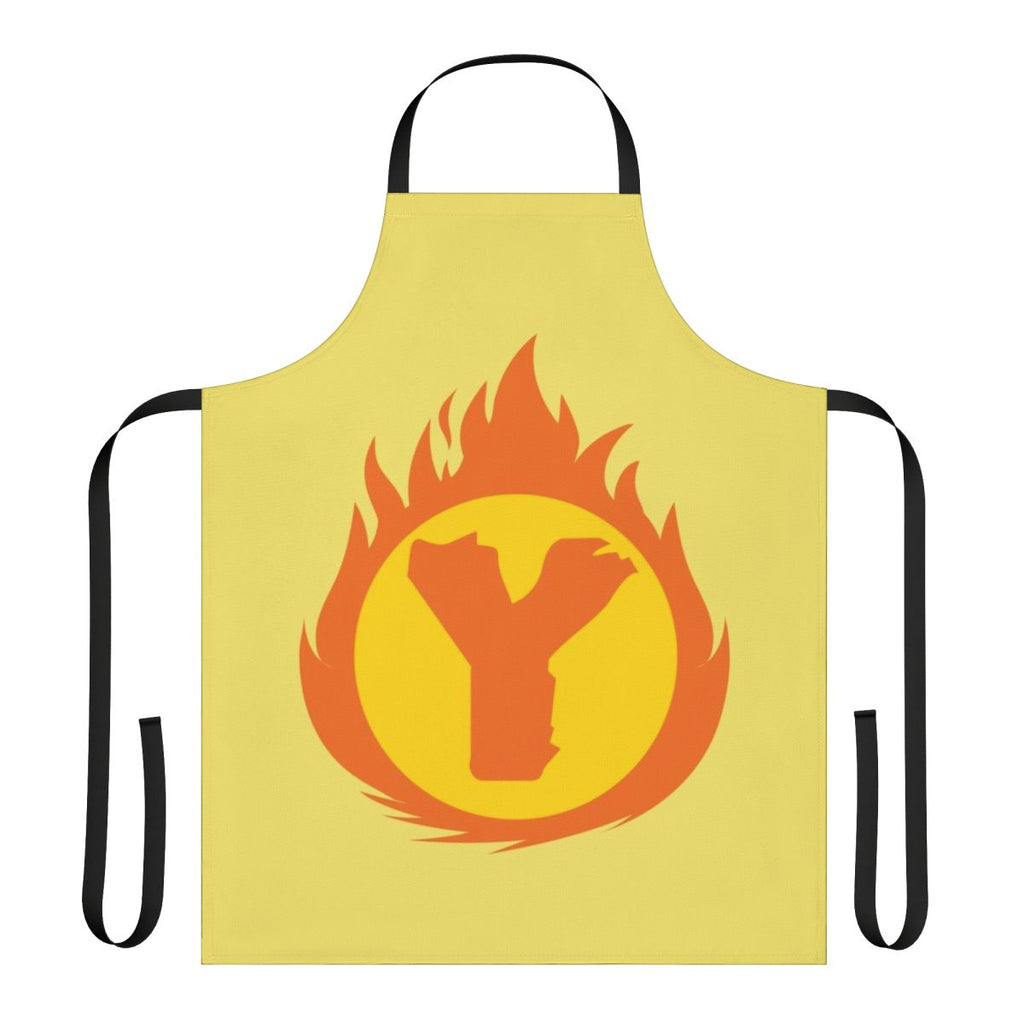 Superhero-inspired letter Y apron with a fire insignia design