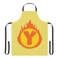 Superhero-inspired letter Y apron with a fire insignia design
