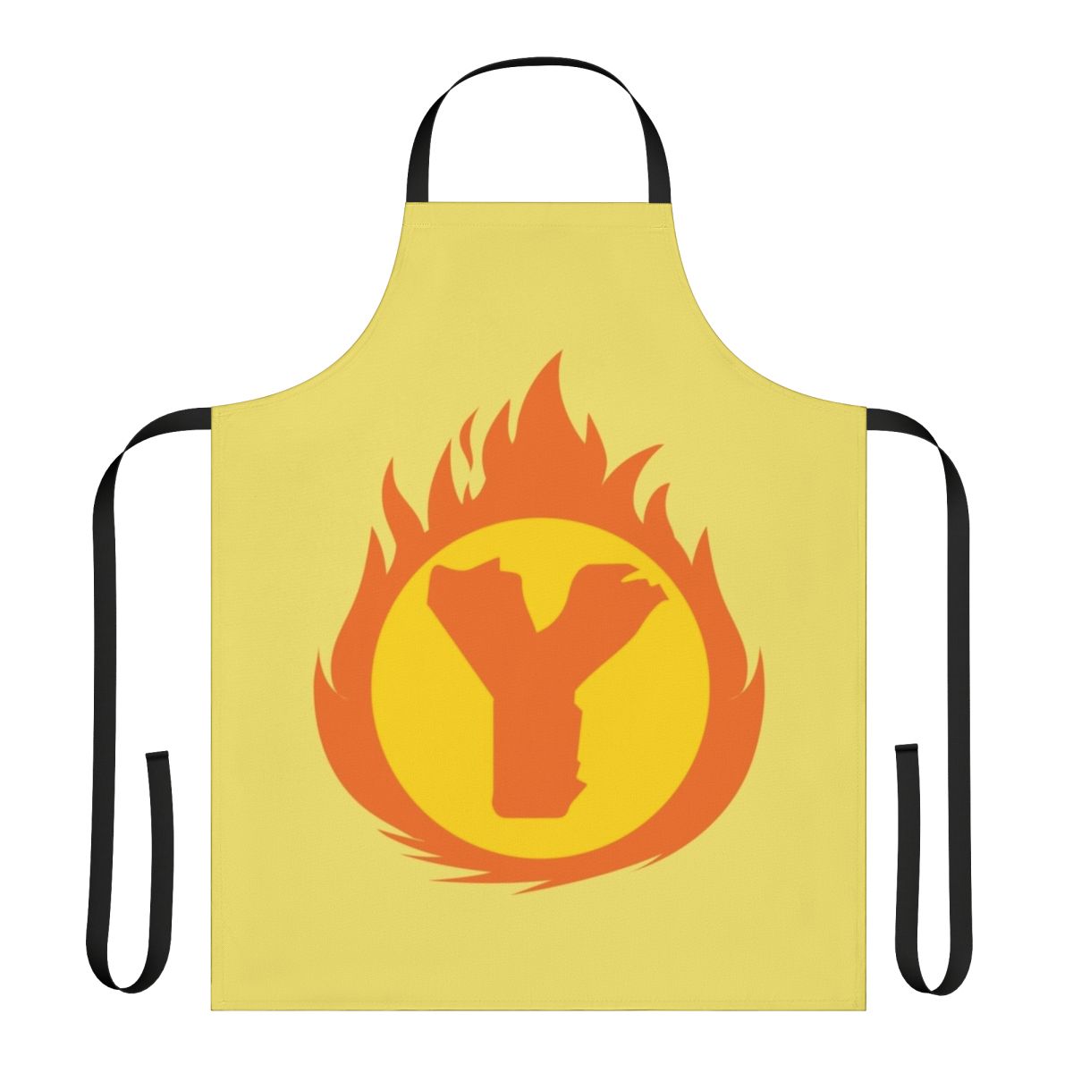 Superhero-inspired letter Y apron with a fire insignia design
