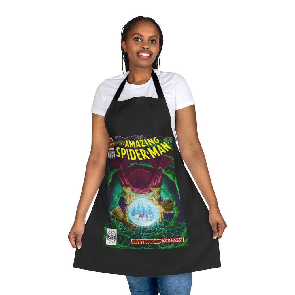 Apron featuring Mysterio, a Spider-Man villain, in a comic book-style design