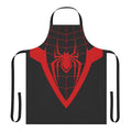 A black apron featuring the iconic Spider-Man suit design.