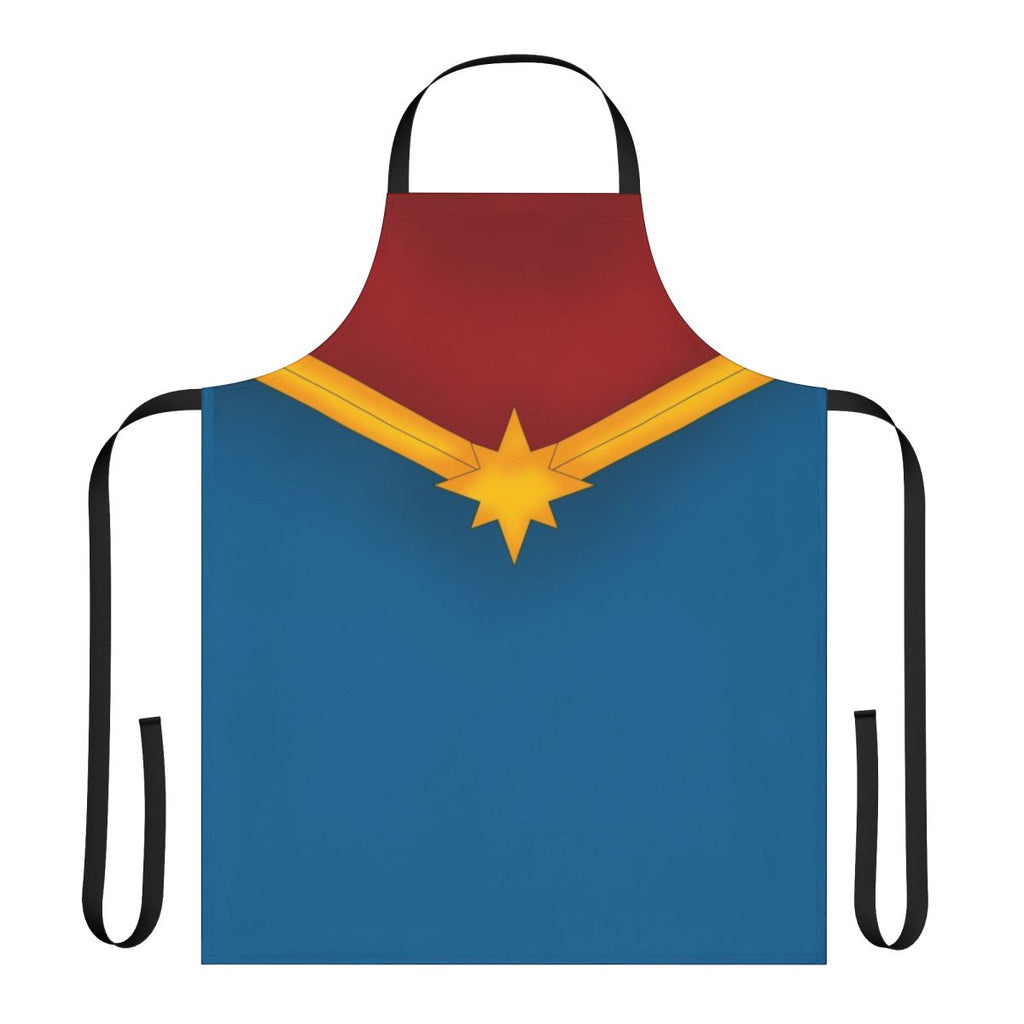 Superhero-inspired star apron in shades of blue, red, and gold