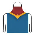 Superhero-inspired star apron in shades of blue, red, and gold