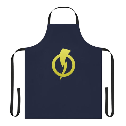 Black and yellow superhero-themed apron with the Static Shock logo