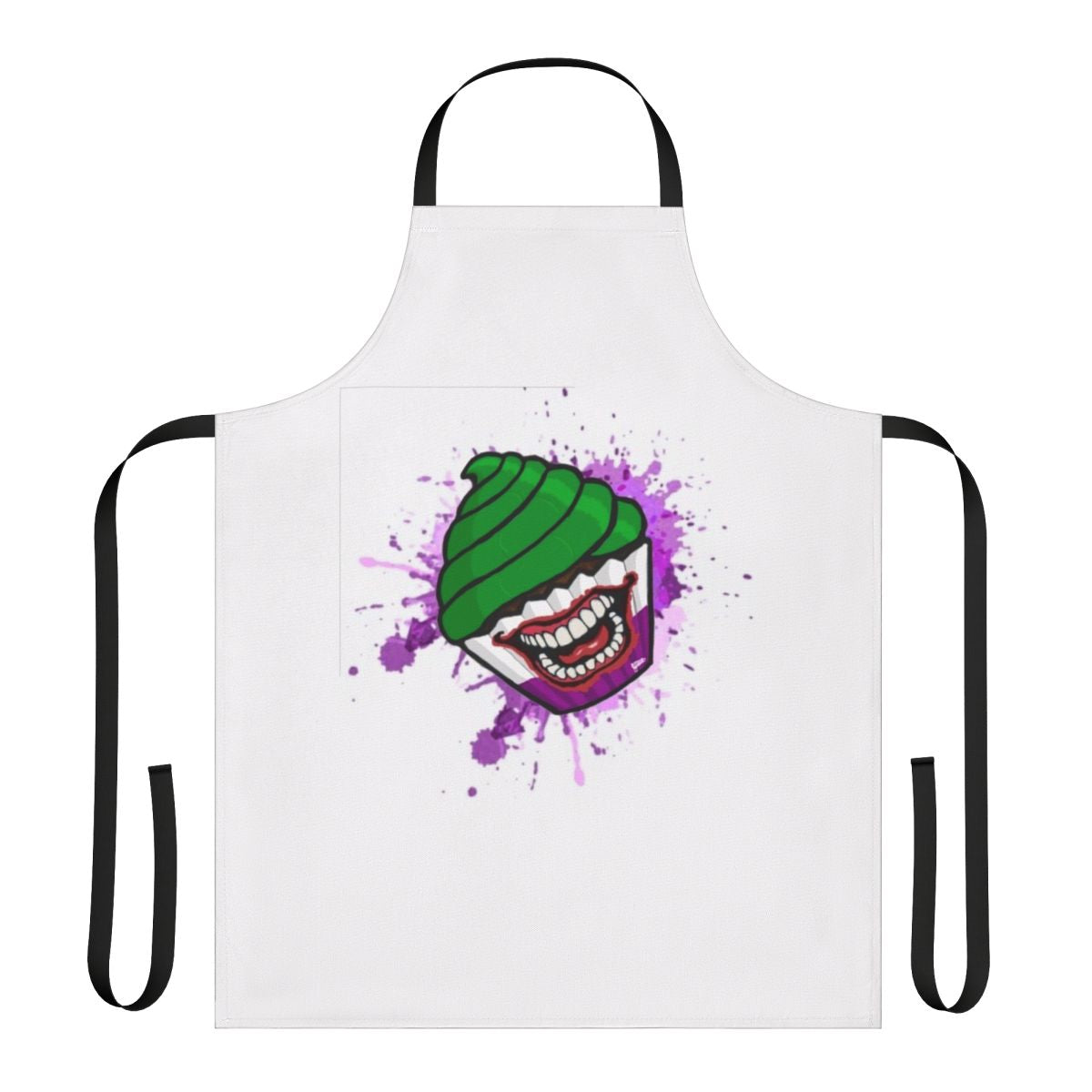 Villain-themed cupcake baking apron with a fun, kawaii superhero design