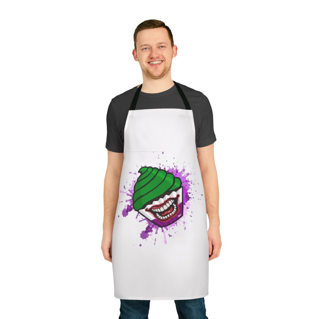 Villain-themed cupcake baking apron with a fun, kawaii superhero design