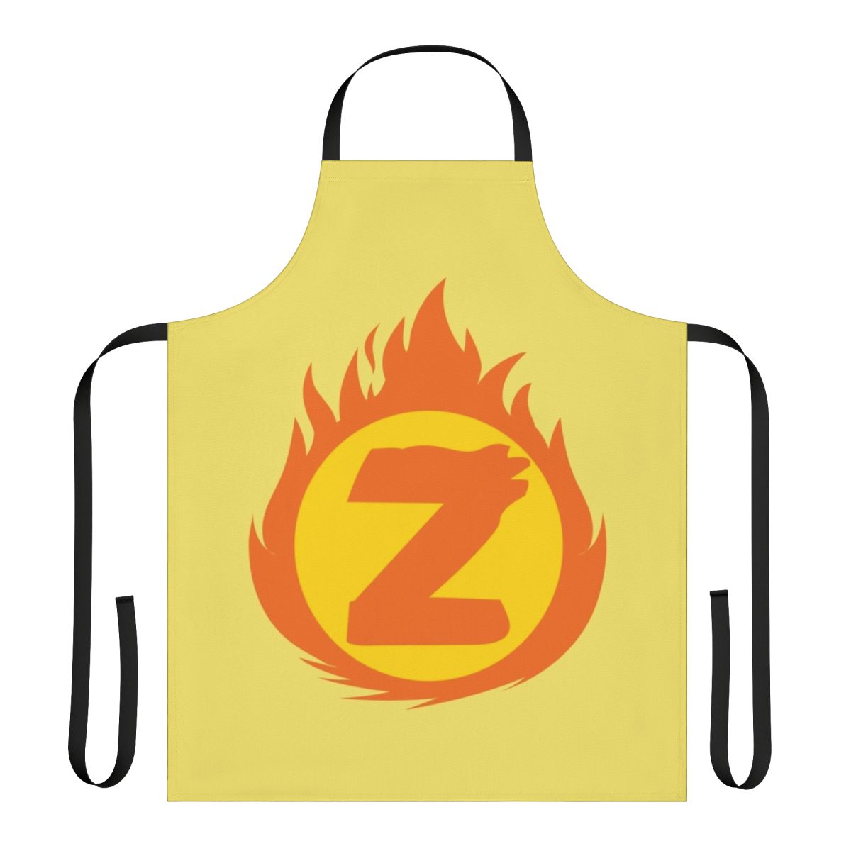 Superhero inspired kitchen apron featuring a bold letter Z fire emblem design