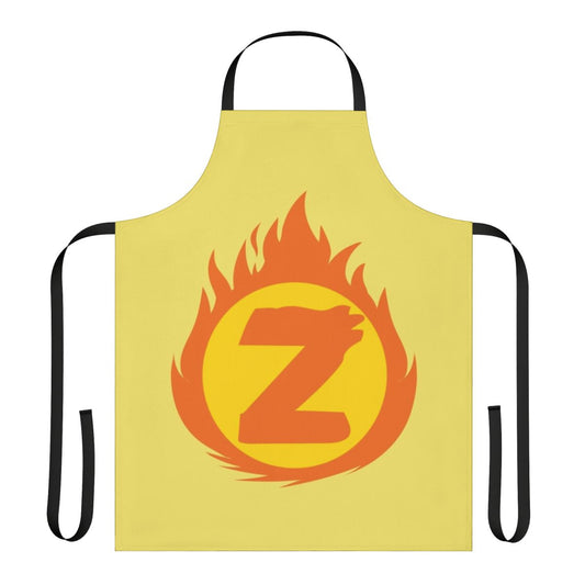 Superhero inspired kitchen apron featuring a bold letter Z fire emblem design