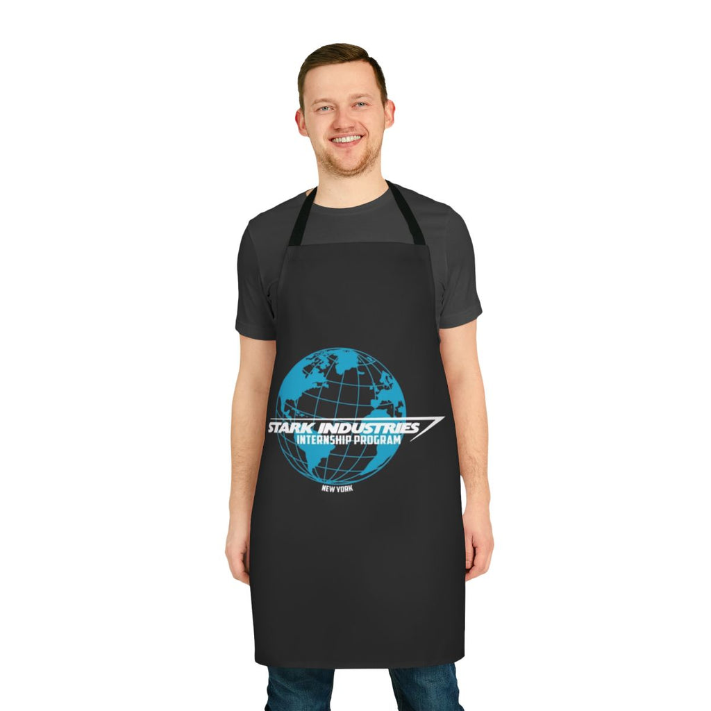 Internship program apron featuring Marvel superheroes like Iron Man, Spider-Man, and Captain America