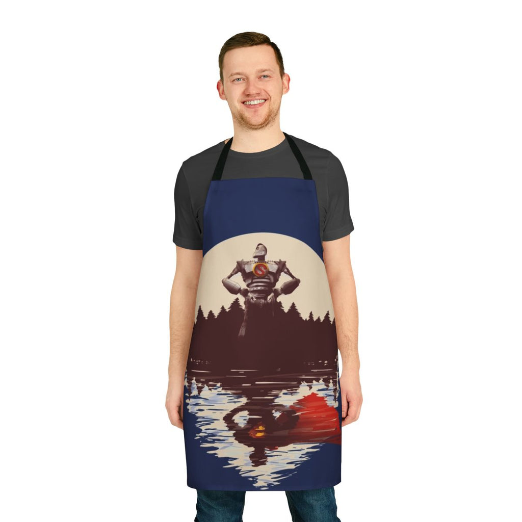 Superhero-themed kitchen apron featuring imagery and designs inspired by the animated film The Iron Giant