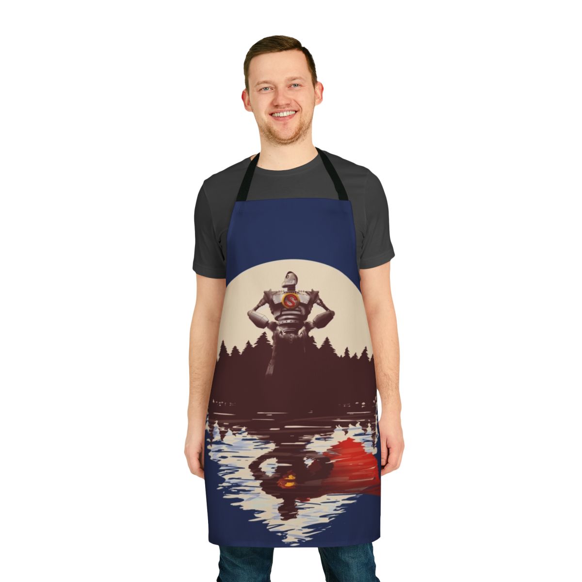 Superhero-themed kitchen apron featuring imagery and designs inspired by the animated film The Iron Giant