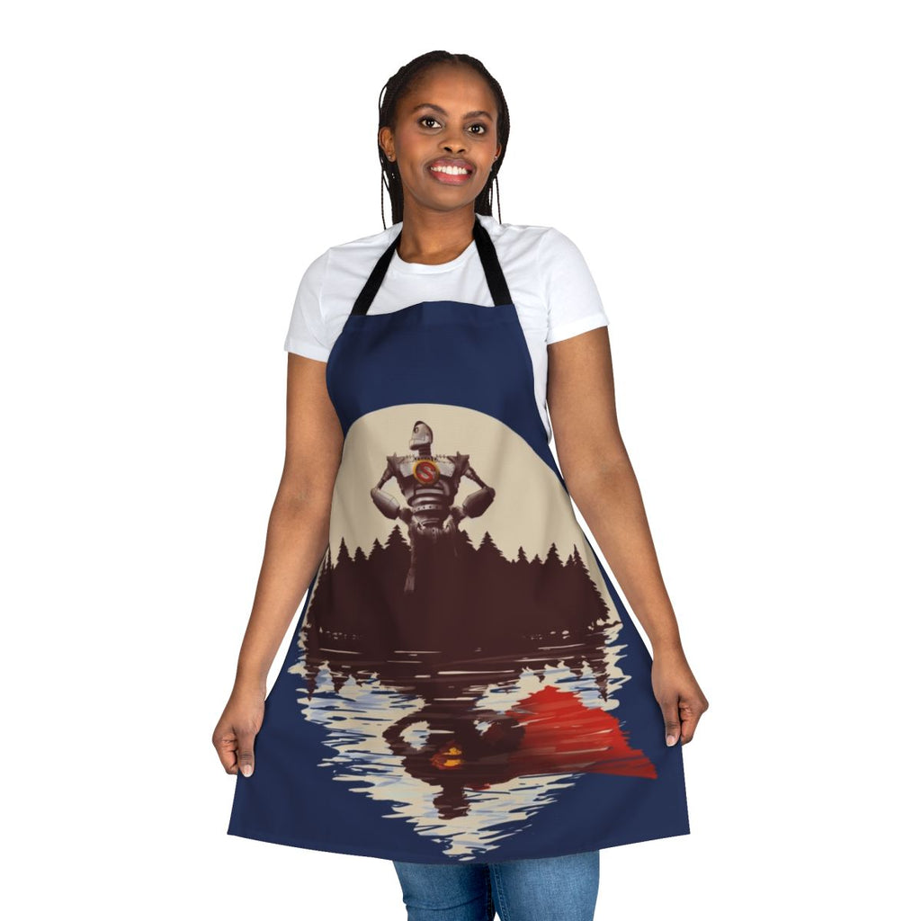 Superhero-themed kitchen apron featuring imagery and designs inspired by the animated film The Iron Giant