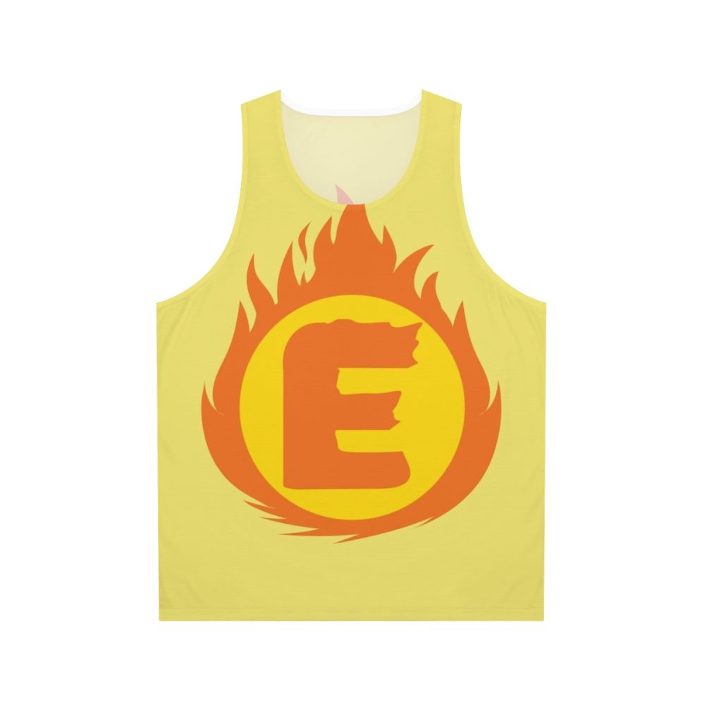 Superhero letter E fire insignia unisex tank top