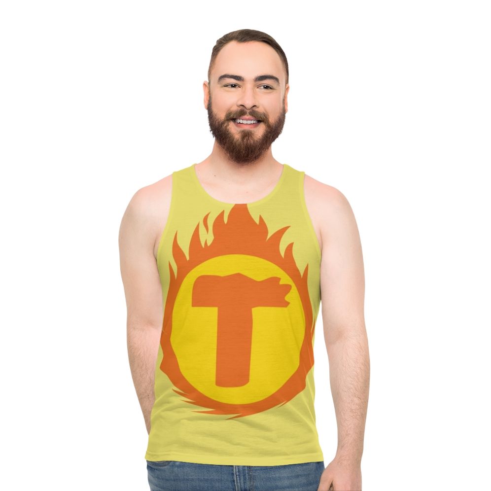 Superhero letter and fire insignia unisex tank top