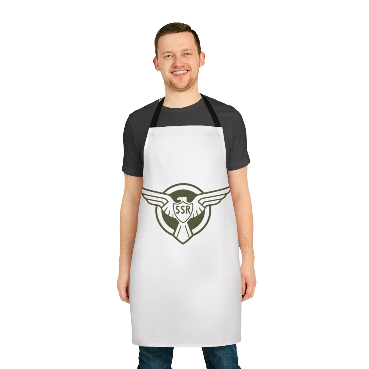 Superhero logo apron featuring a bold, stylized design inspired by the Marvel Cinematic Universe