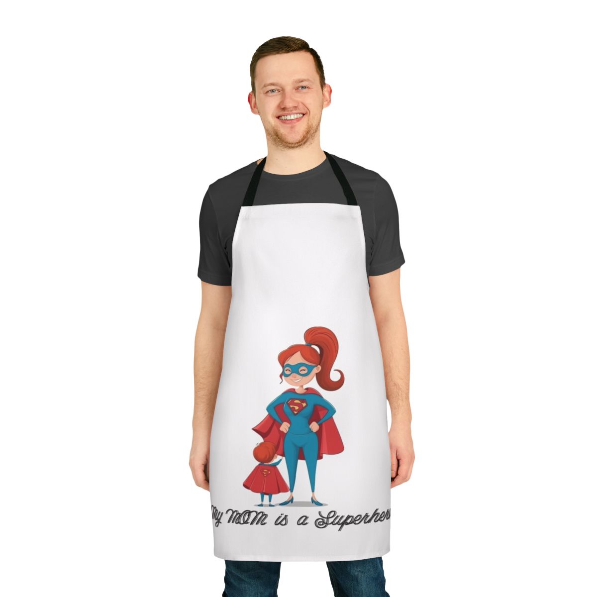 Superhero Mom Apron with "My Mom Is A Superhero" design