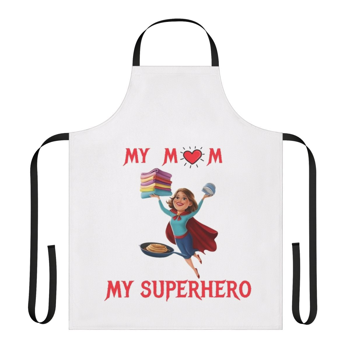 Superhero mom cooking apron with "My Mom My Superhero" text
