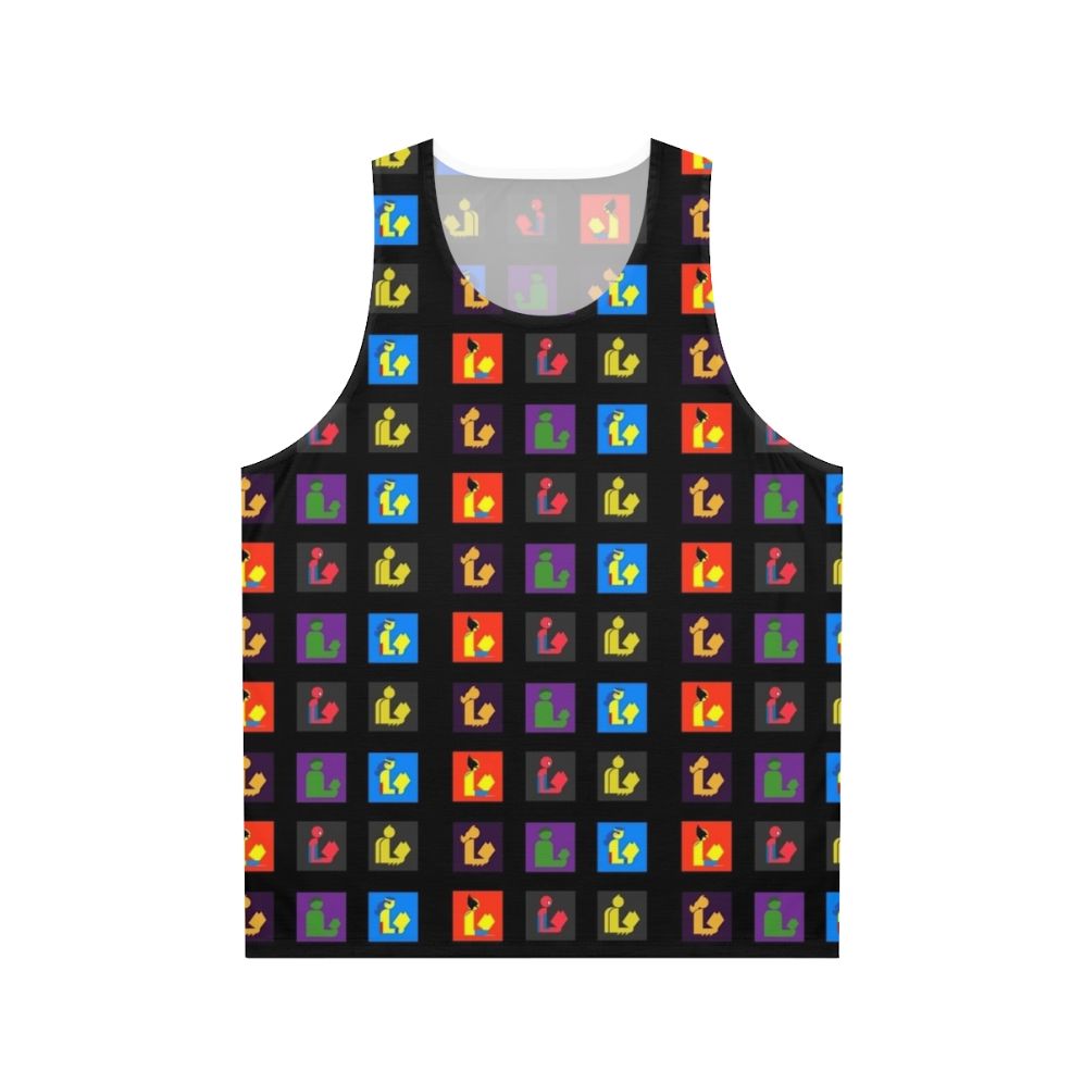 Superhero reader unisex tank top with minimalist pop art design