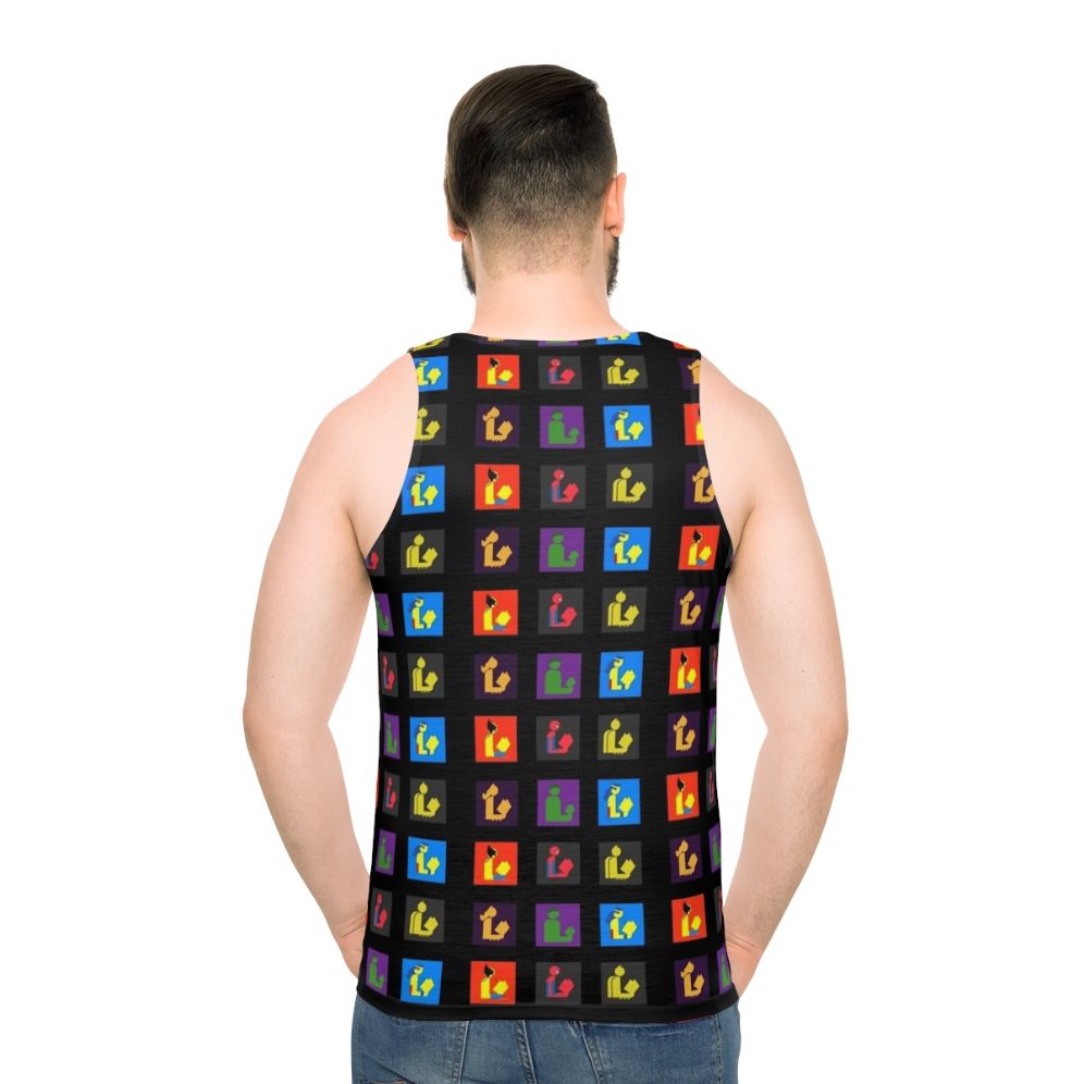 Superhero reader unisex tank top with minimalist pop art design