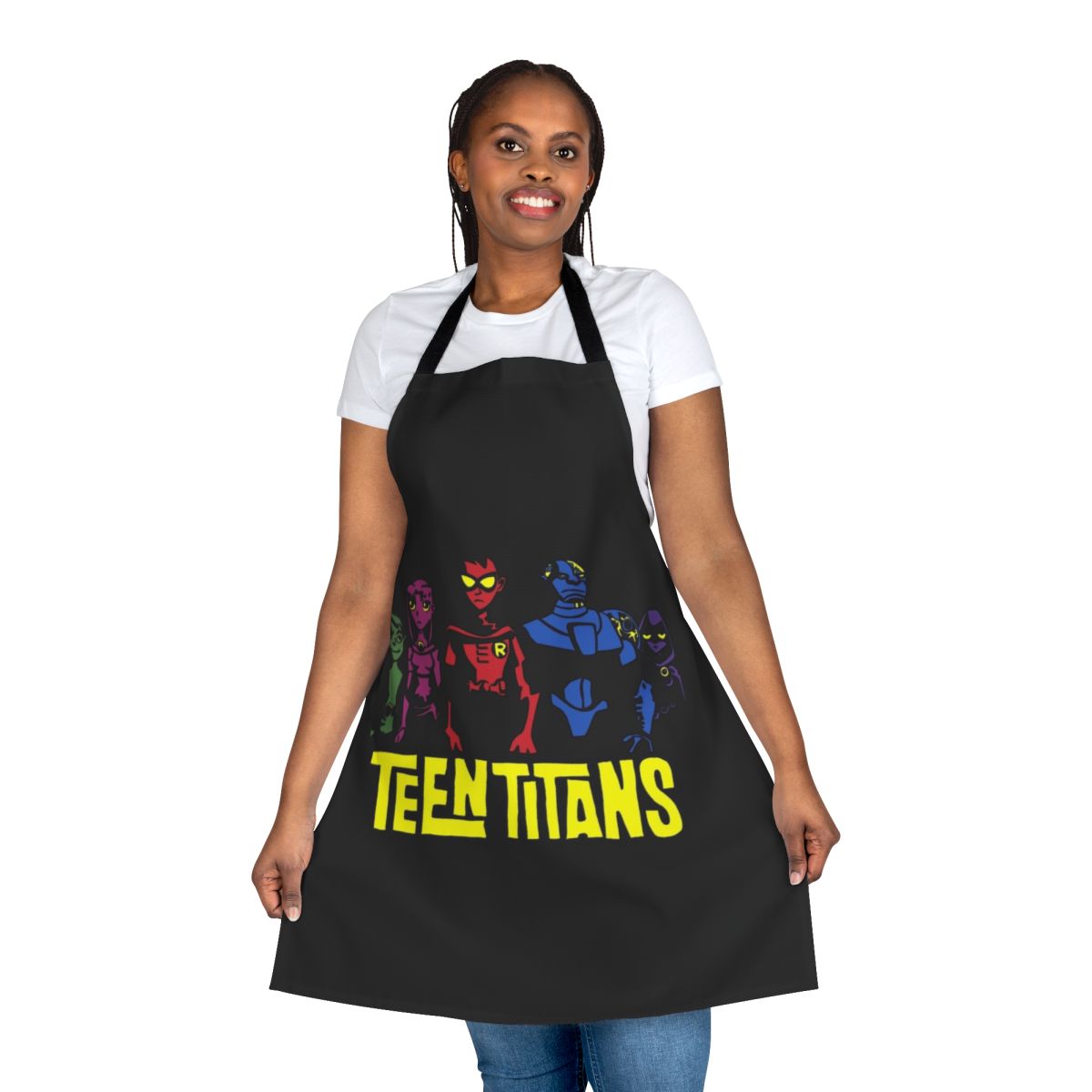 Superhero Silhouette Apron featuring characters from Teen Titans