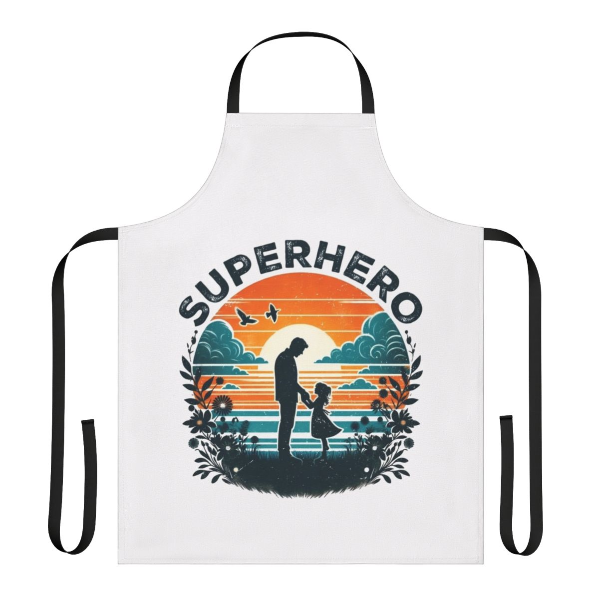 A colorful superhero-themed apron for fathers, featuring a bold design.