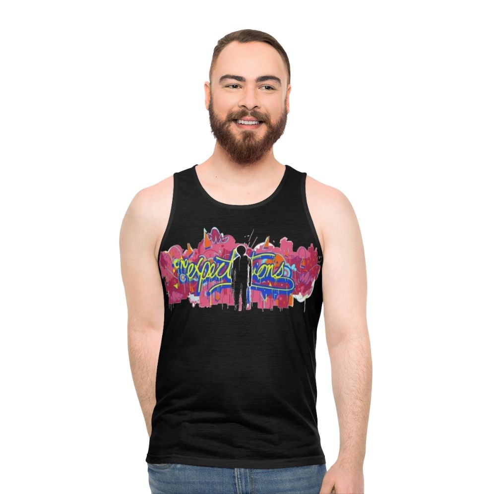Unisex tank top with 'No Expectations' Spider-Man inspired design