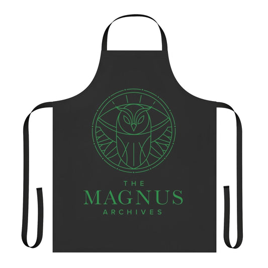 All Seeing Owl Apron, a supernatural-themed fan art design inspired by the horror podcast The Magnus Archives