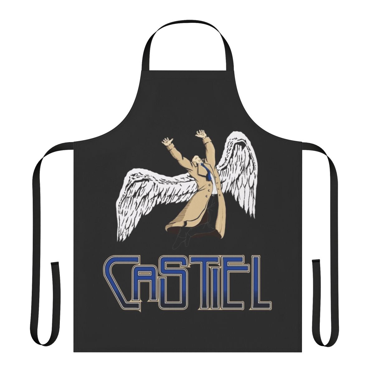 Supernatural themed apron featuring the character Castiel
