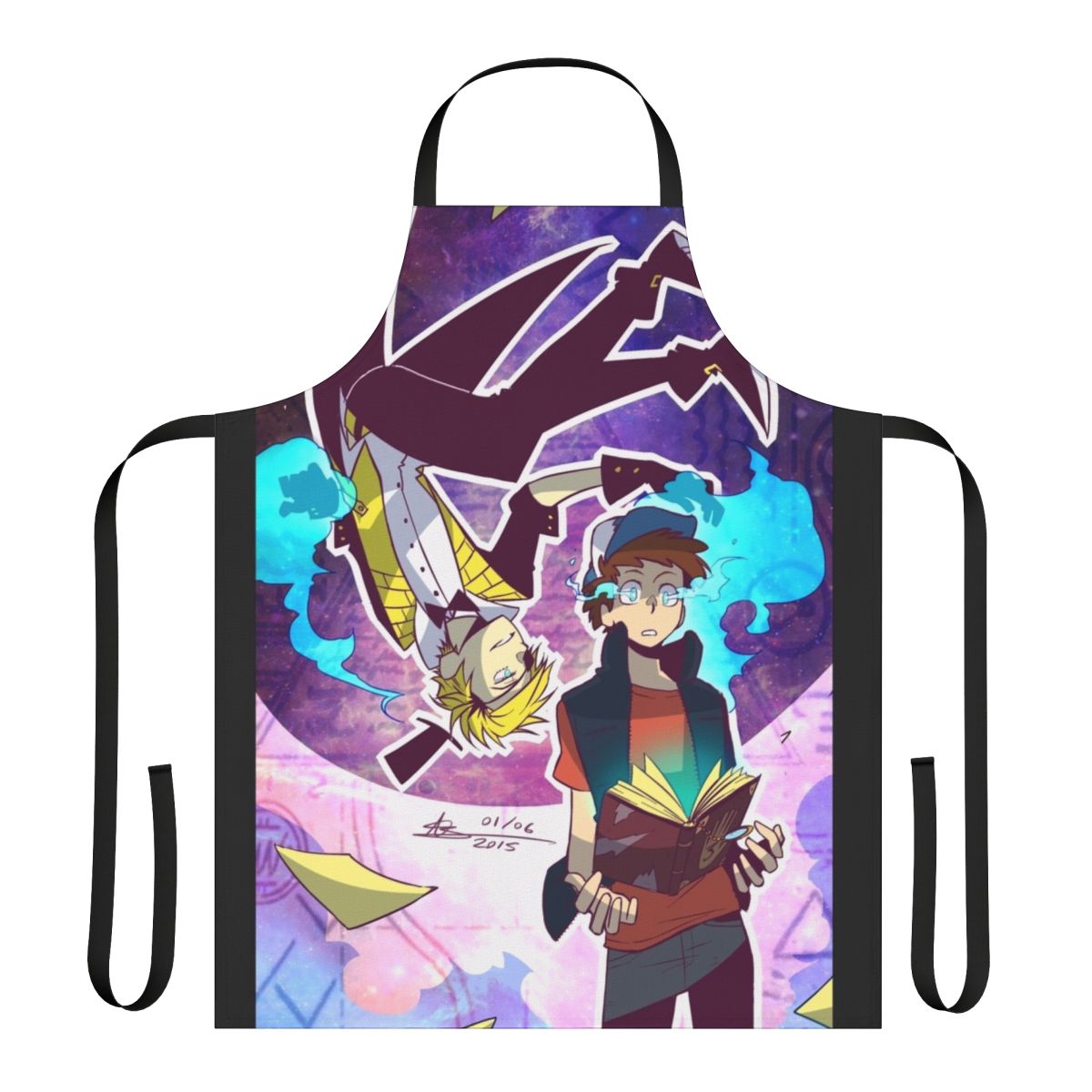 Gravity Falls inspired apron featuring Bill Cipher and Dipper Pines in a supernatural fantasy design