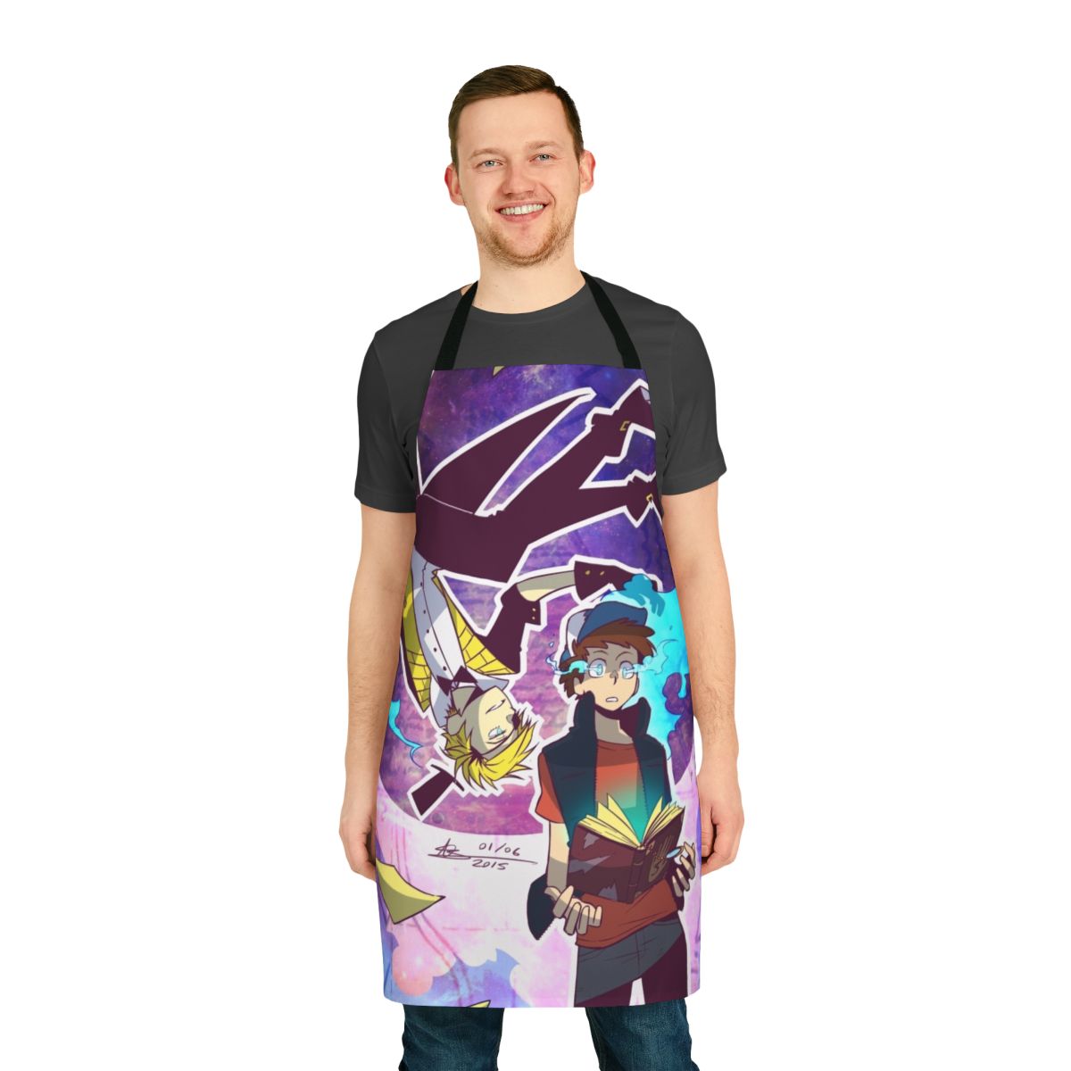 Gravity Falls inspired apron featuring Bill Cipher and Dipper Pines in a supernatural fantasy design