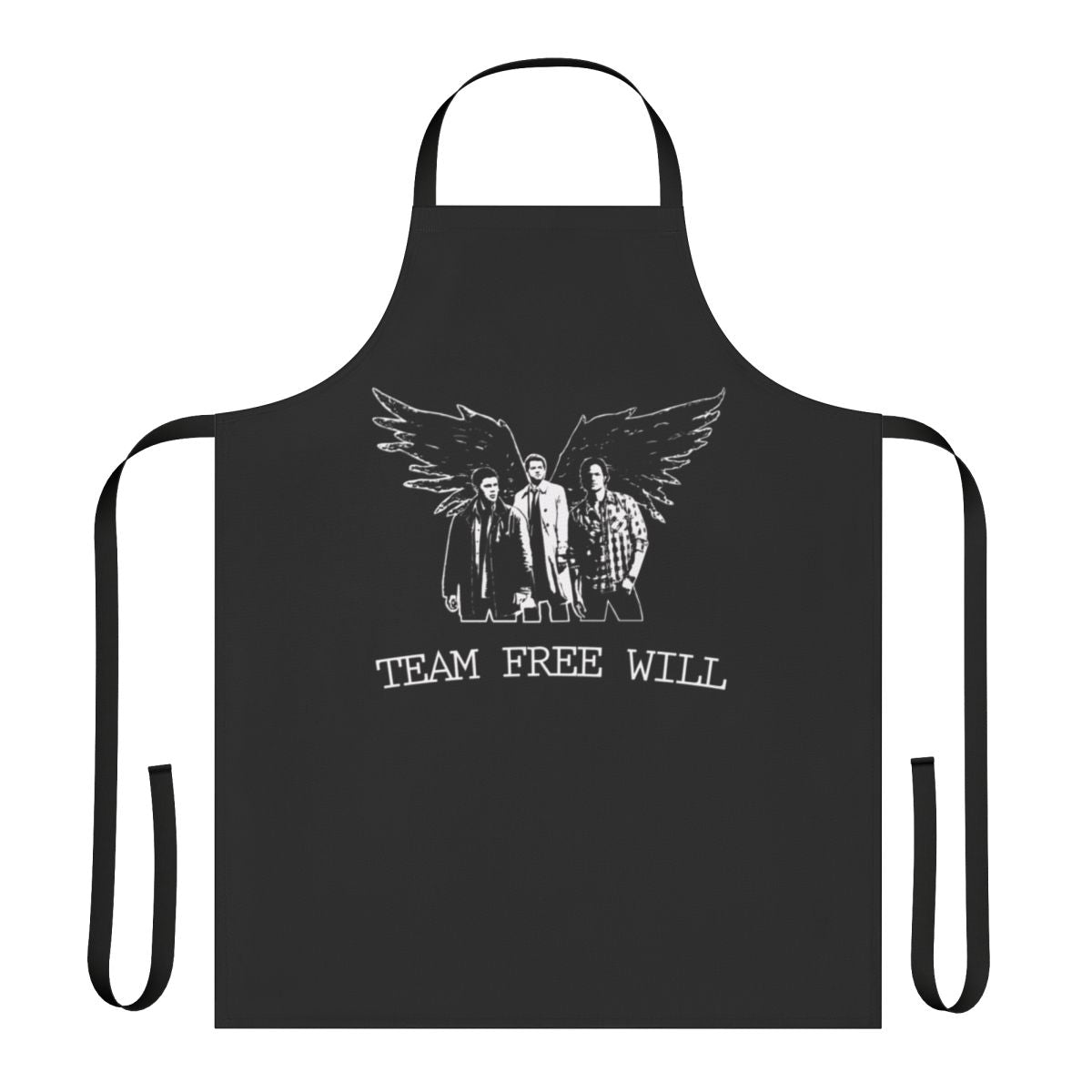 Supernatural-inspired apron featuring the "Team Free Will" design