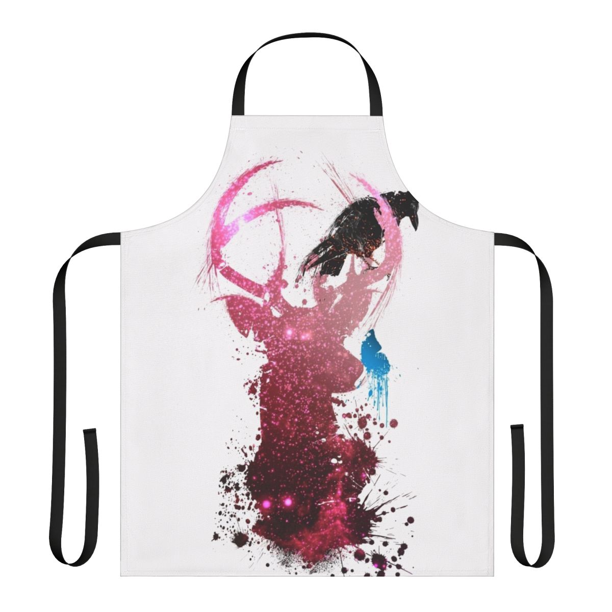 Apron with abstract spirit animal design in blue, pink, and black