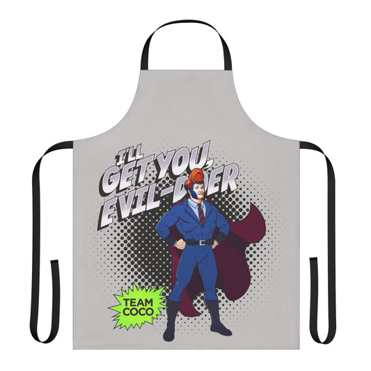 Superhero-inspired costume apron with muscles and powers design