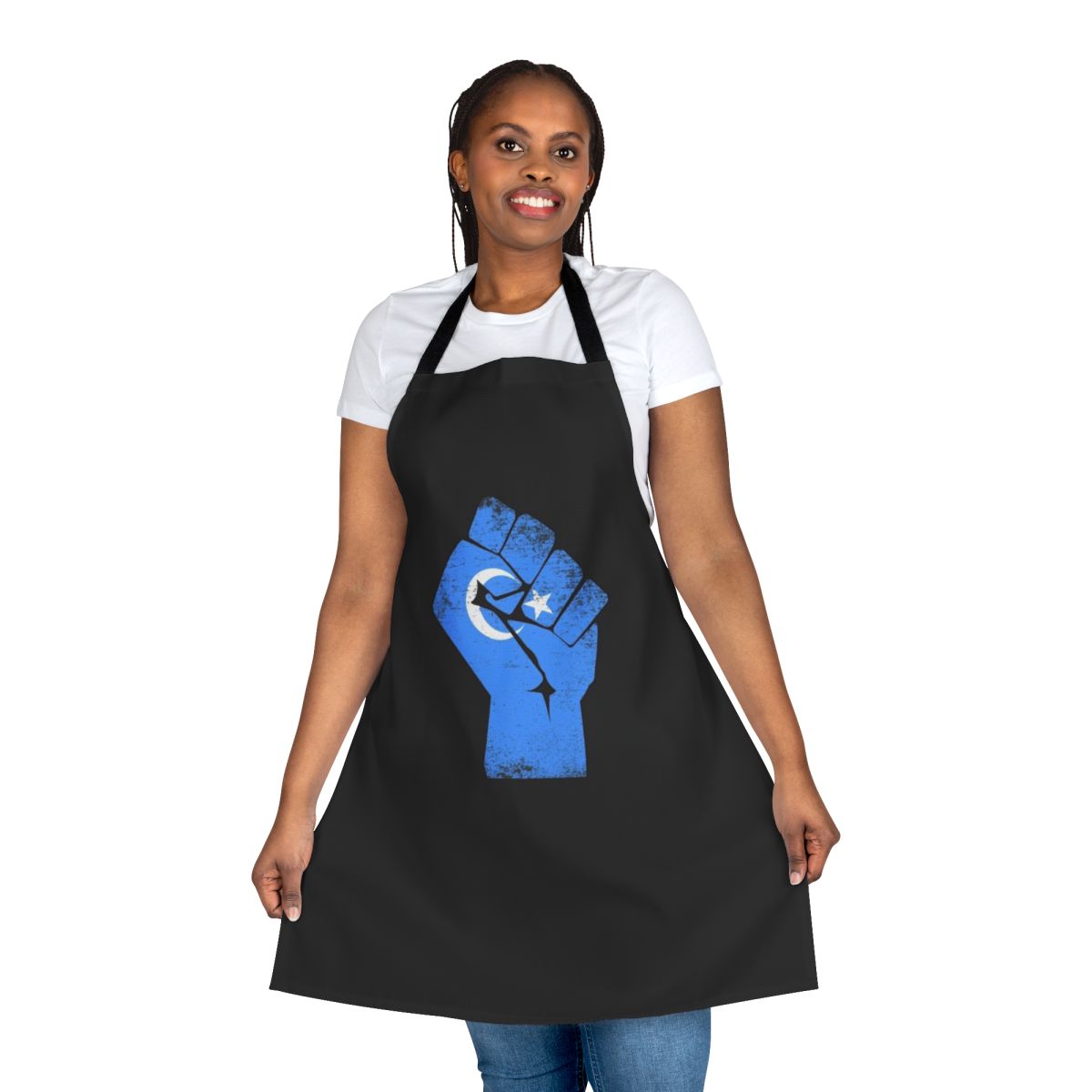 Uyghur support apron with fist symbol
