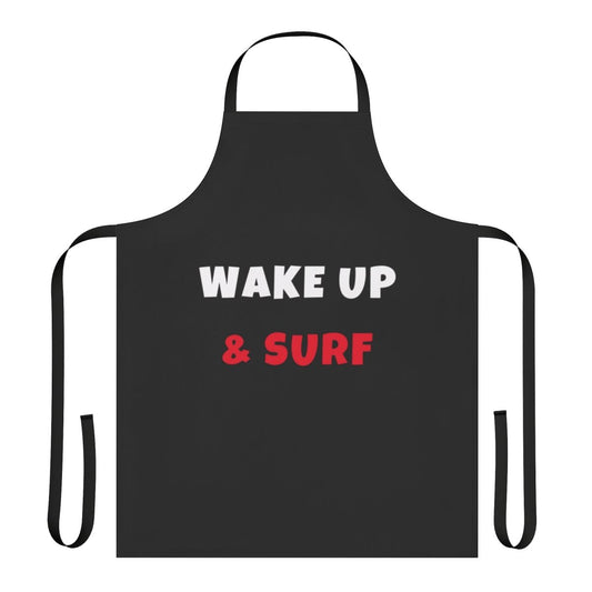 A stylish apron featuring a design of surf-inspired activities and hobbies.