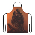 Apron featuring Beksiński's surreal painting "The Lovers" depicting a dark, atmospheric scene with skulls and otherworldly creatures.