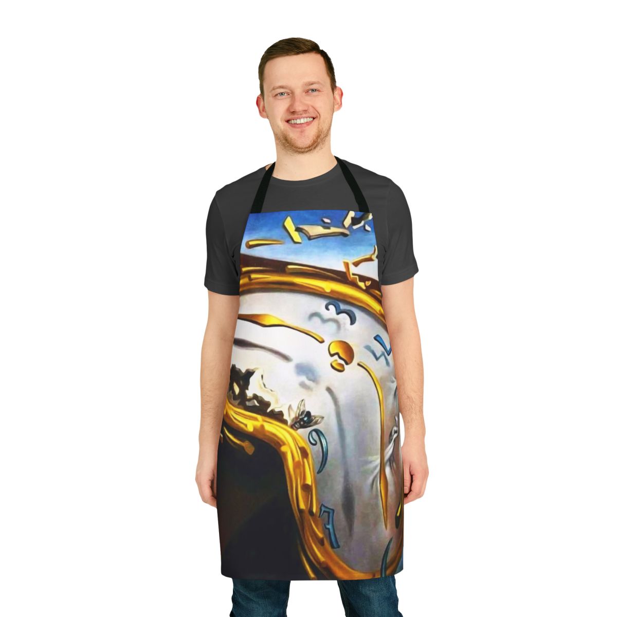 Surreal art apron featuring abstract, avant-garde design inspired by the works of Salvador Dali